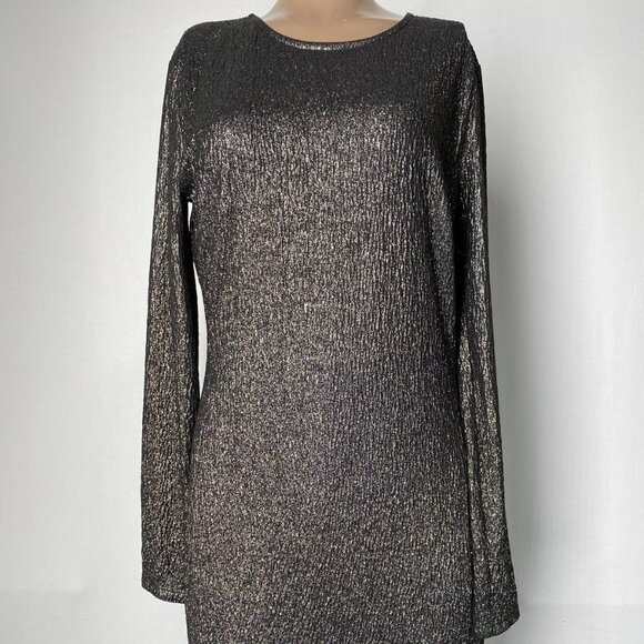 Michael Kors Women’s Metallic Crinkle Jacquard Mini Dress – Black/Gold – Size M - Picture 1 of 12